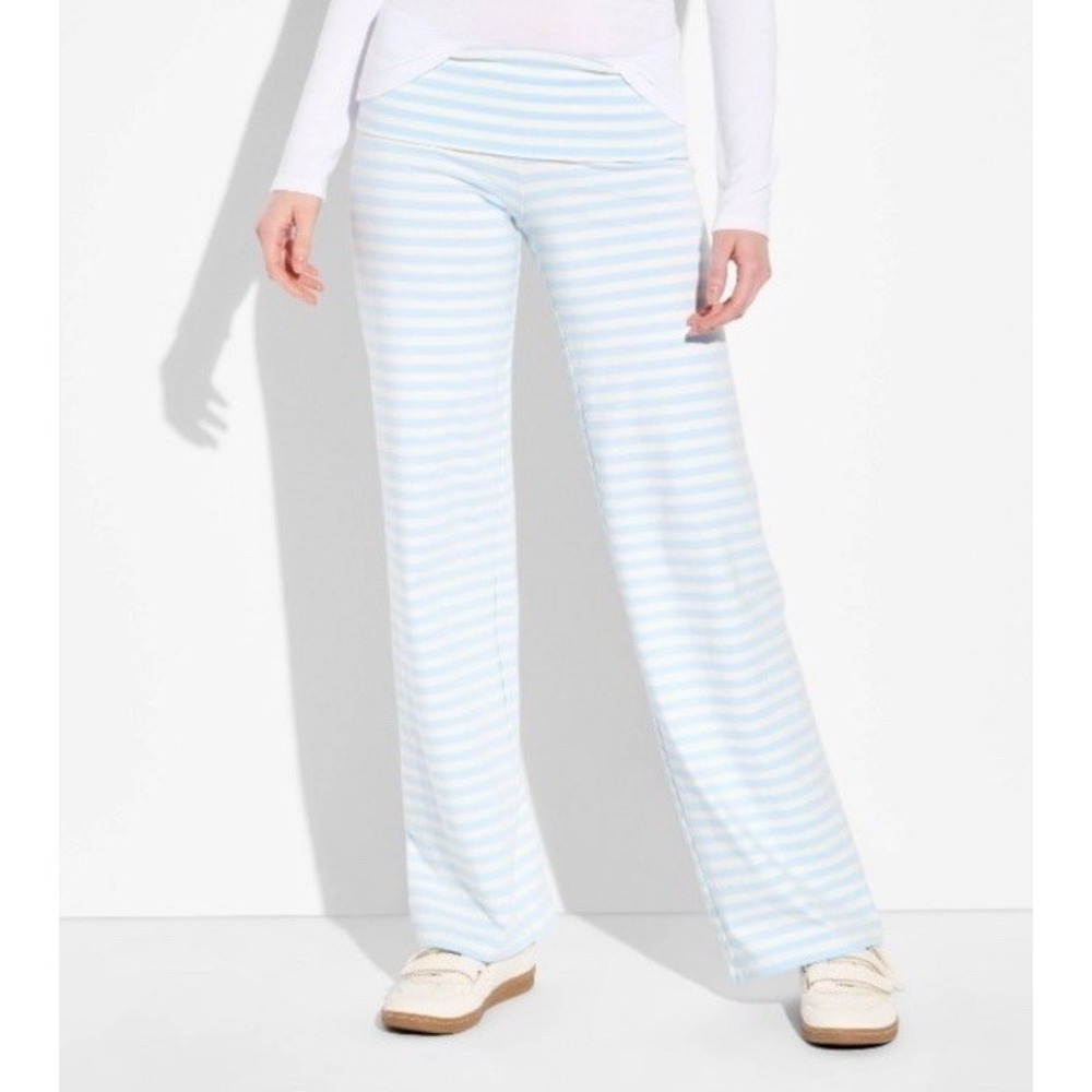 Wild Fable Light Blue & White Striped Fold-Over Waist Lounge Pants XS NWT - Picture 2 of 3